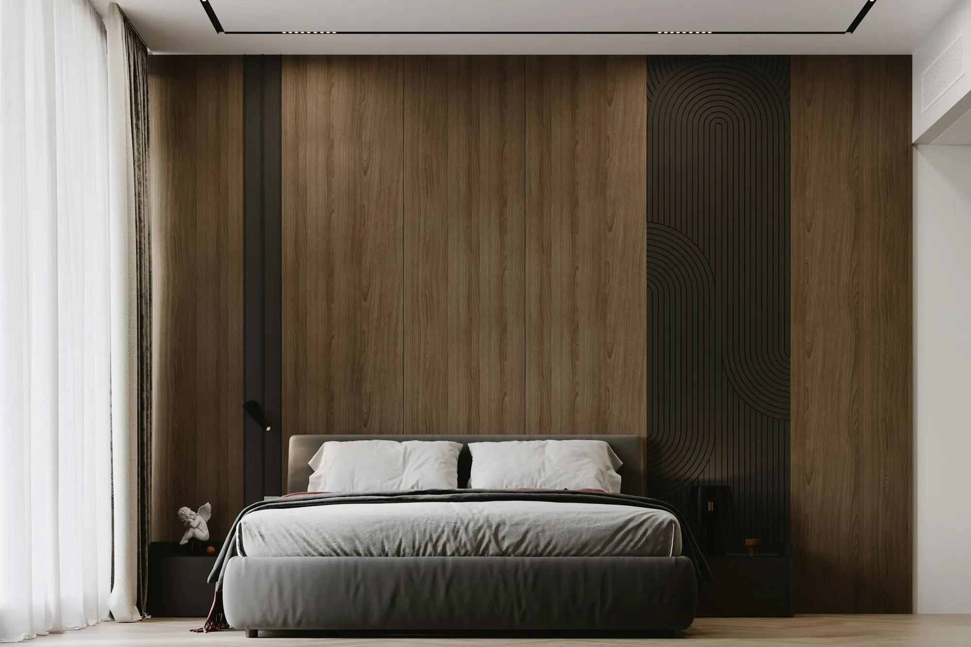 Wall finished in premium wood cladding